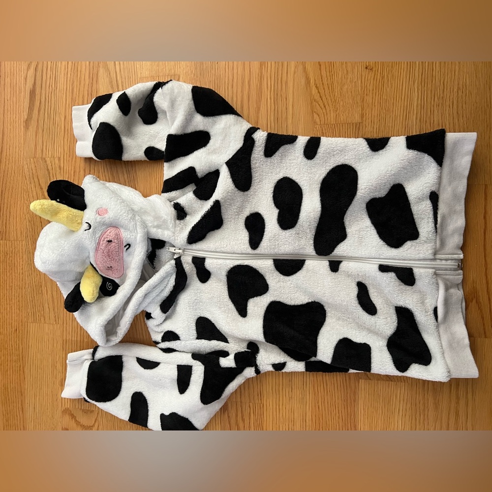 Cow Print Fleece Hoodie with Cute Cow Face Hood